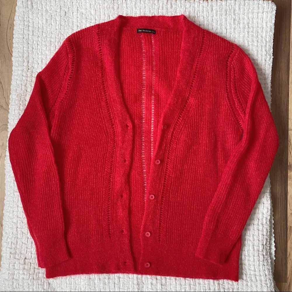 Rue Mazarine cottagecore red button front wool mohair knit cardigan sweater
